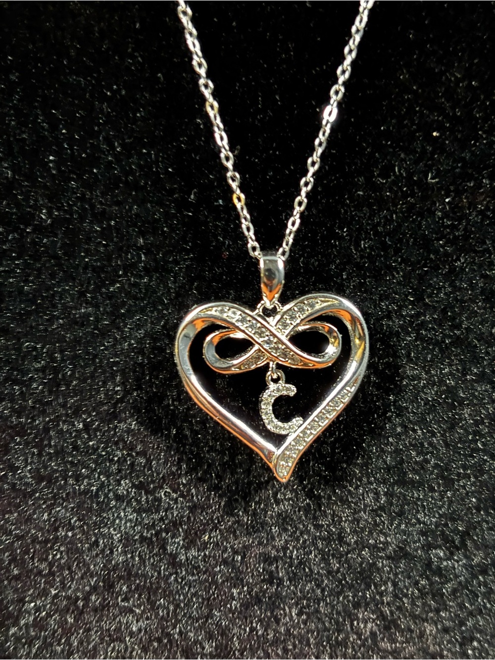 925 Silver and Moissanite Heart Infinity Pendant Necklace with C Initial